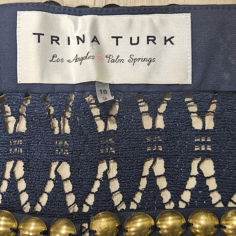 TRINA TURK LOS ANGELES PALM SPRINGS Navy Gold Cropped Bolero Women's Jacket 10. - Picture 6 of 7